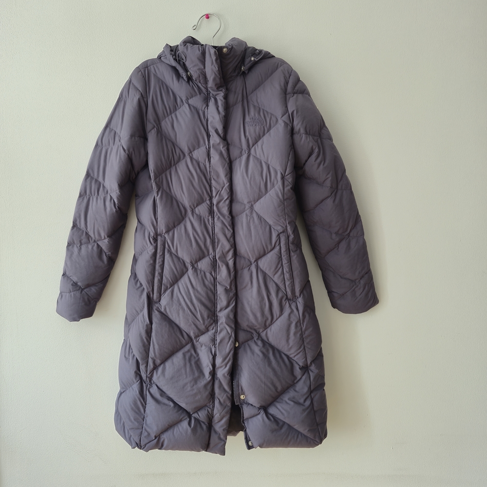 The North Face Women's Hooded Long Puffer Coat, Miss Metro, Purple/ Gray,small